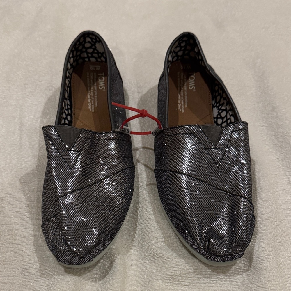 Women’s Size 10 Toms Glittering Charcoal Slip-Ons